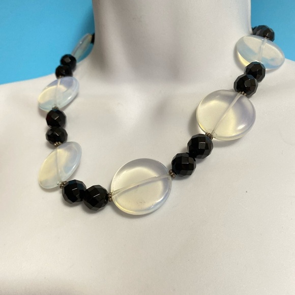 Glass Beads Black & Blue Toggle Clasp .925 Necklace - Picture 5 of 9